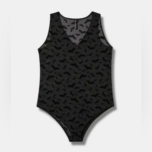 Flocked Mesh V-Neck Bodysuit